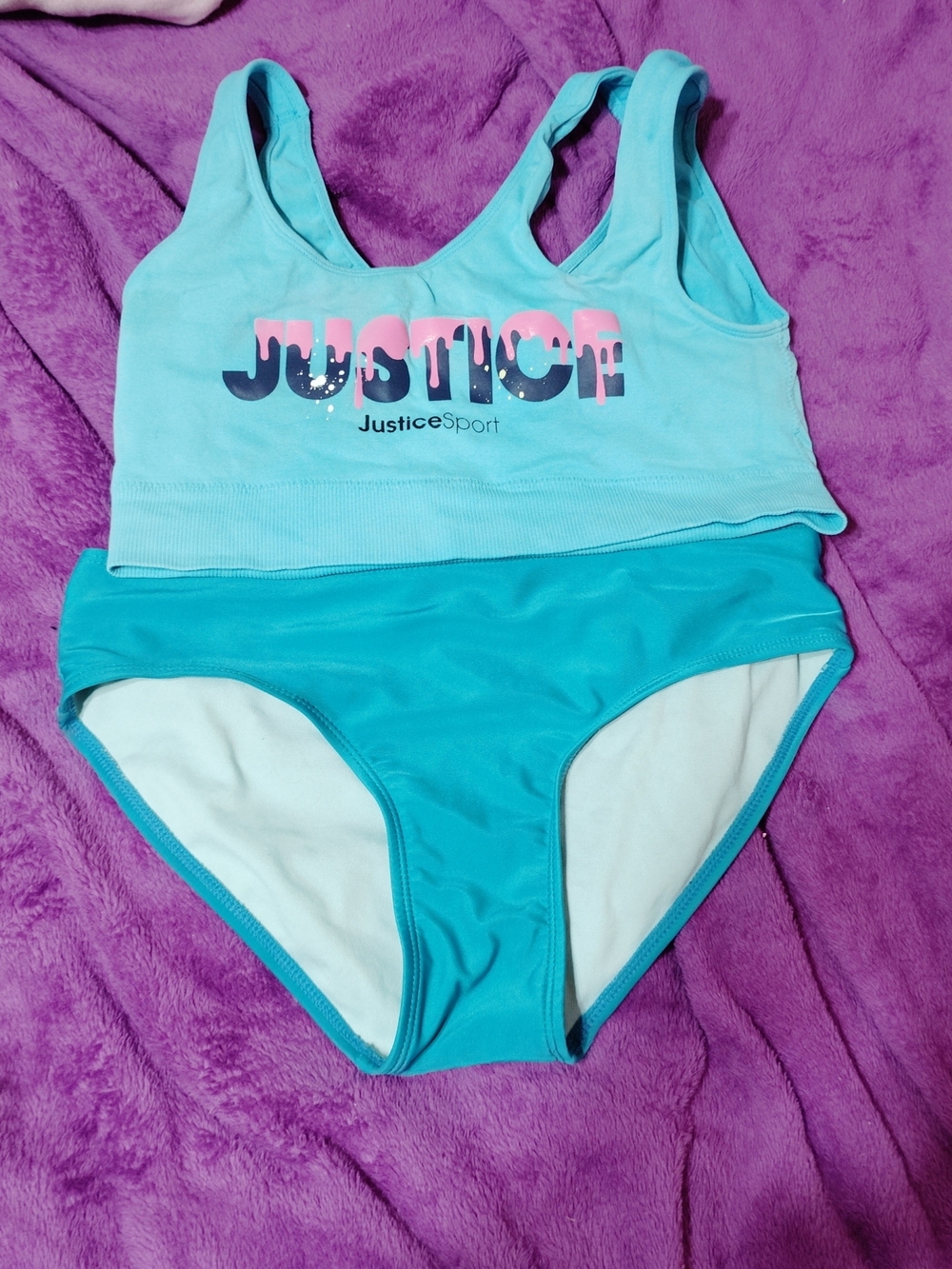 JusticeSport Aqua Two-Piece Swim Set - Aqua & Teal